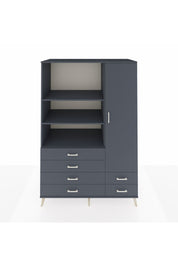 Kronos Dolap 7 Raflı 6 Çekmeceli Tek Kapaklı 132x59x195 Antrasit-Antrasit/Antrasit