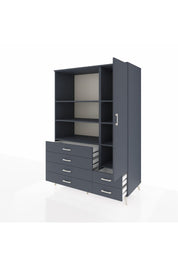 Kronos Dolap 7 Raflı 6 Çekmeceli Tek Kapaklı 132x59x195 Antrasit-Antrasit/Antrasit