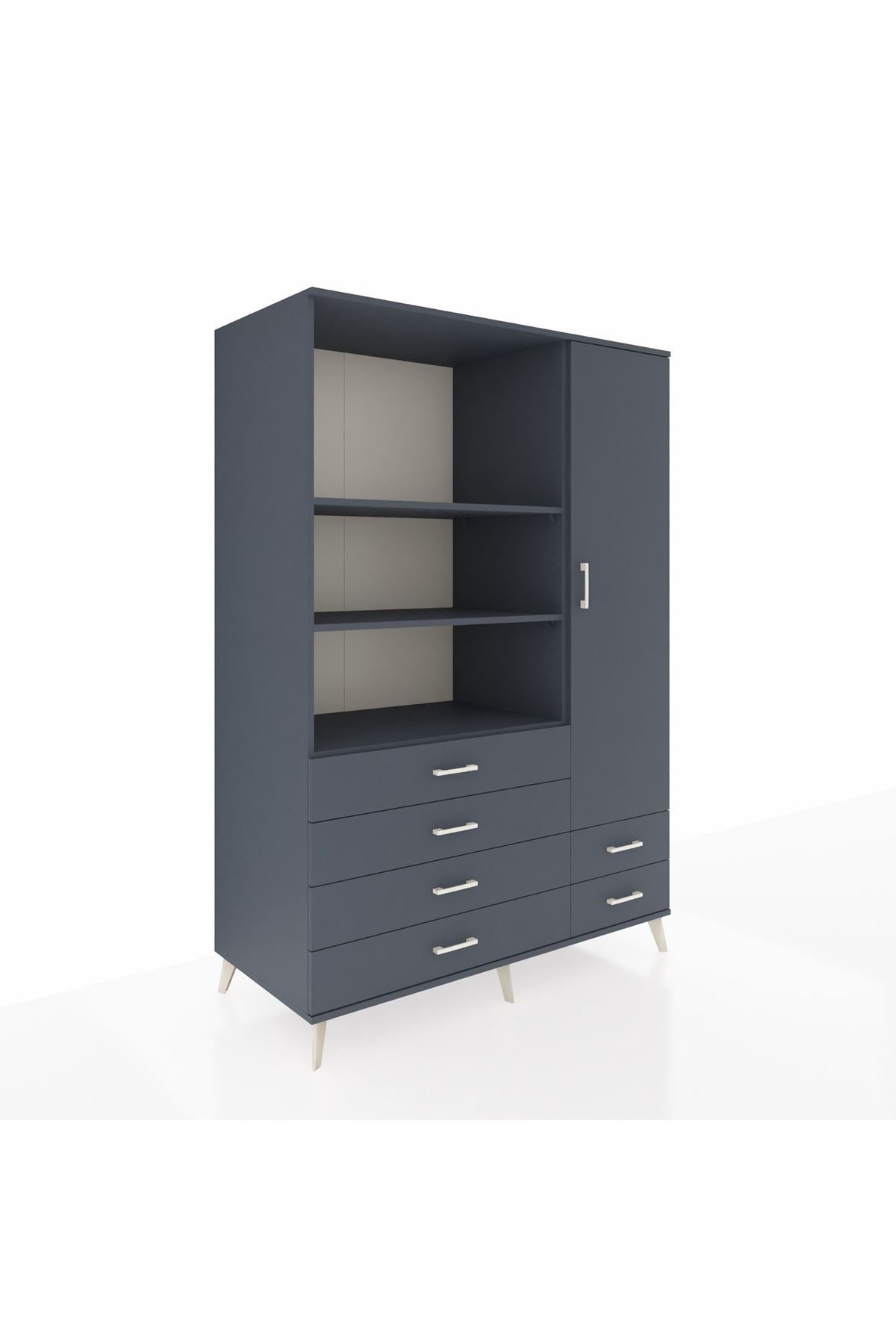 Kronos Dolap 7 Raflı 6 Çekmeceli Tek Kapaklı 132x59x195 Antrasit-Antrasit/Antrasit