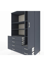 Kronos Dolap 7 Raflı 6 Çekmeceli Tek Kapaklı 132x59x195 Antrasit-Antrasit/Antrasit