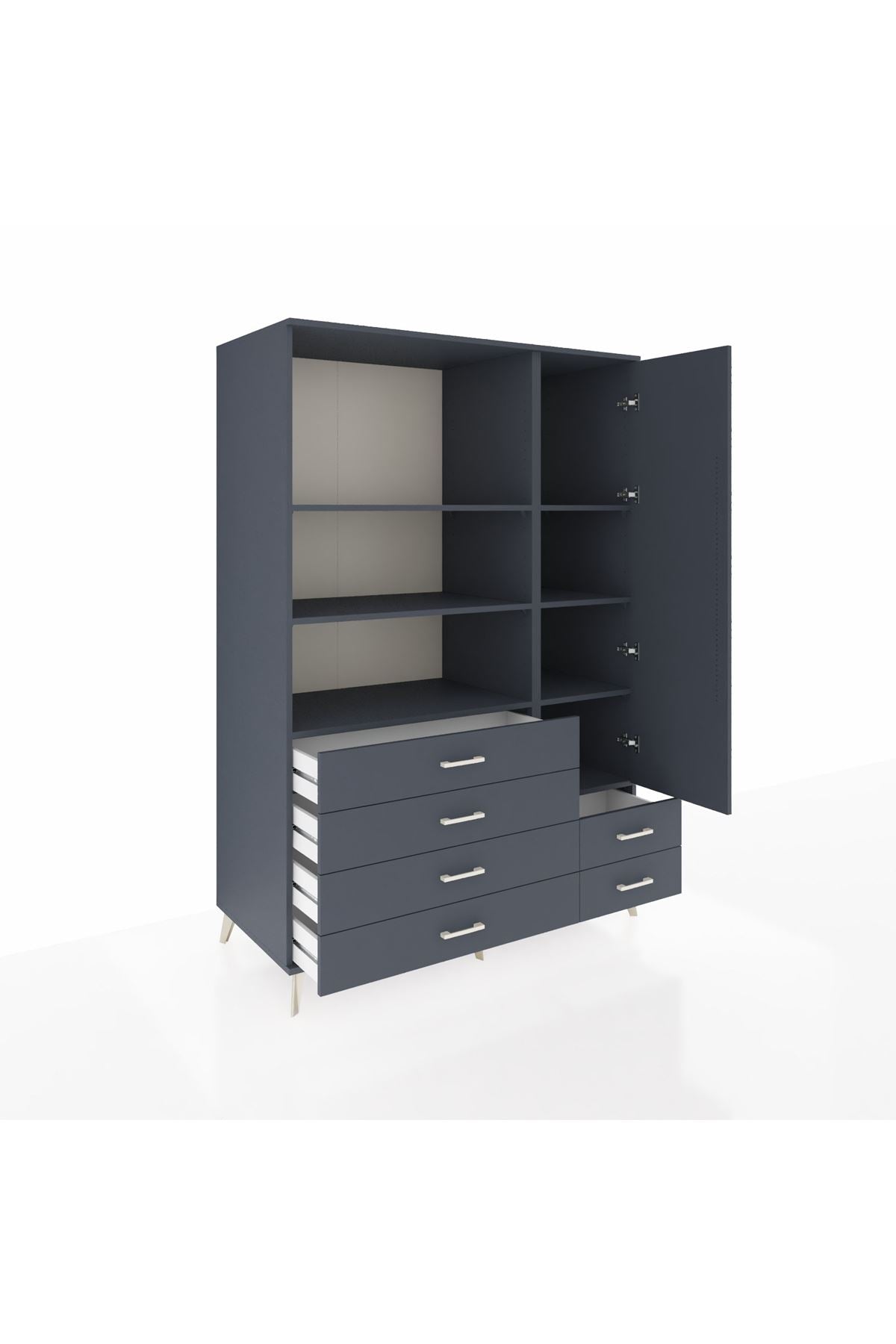 Kronos Dolap 7 Raflı 6 Çekmeceli Tek Kapaklı 132x59x195 Antrasit-Antrasit/Antrasit