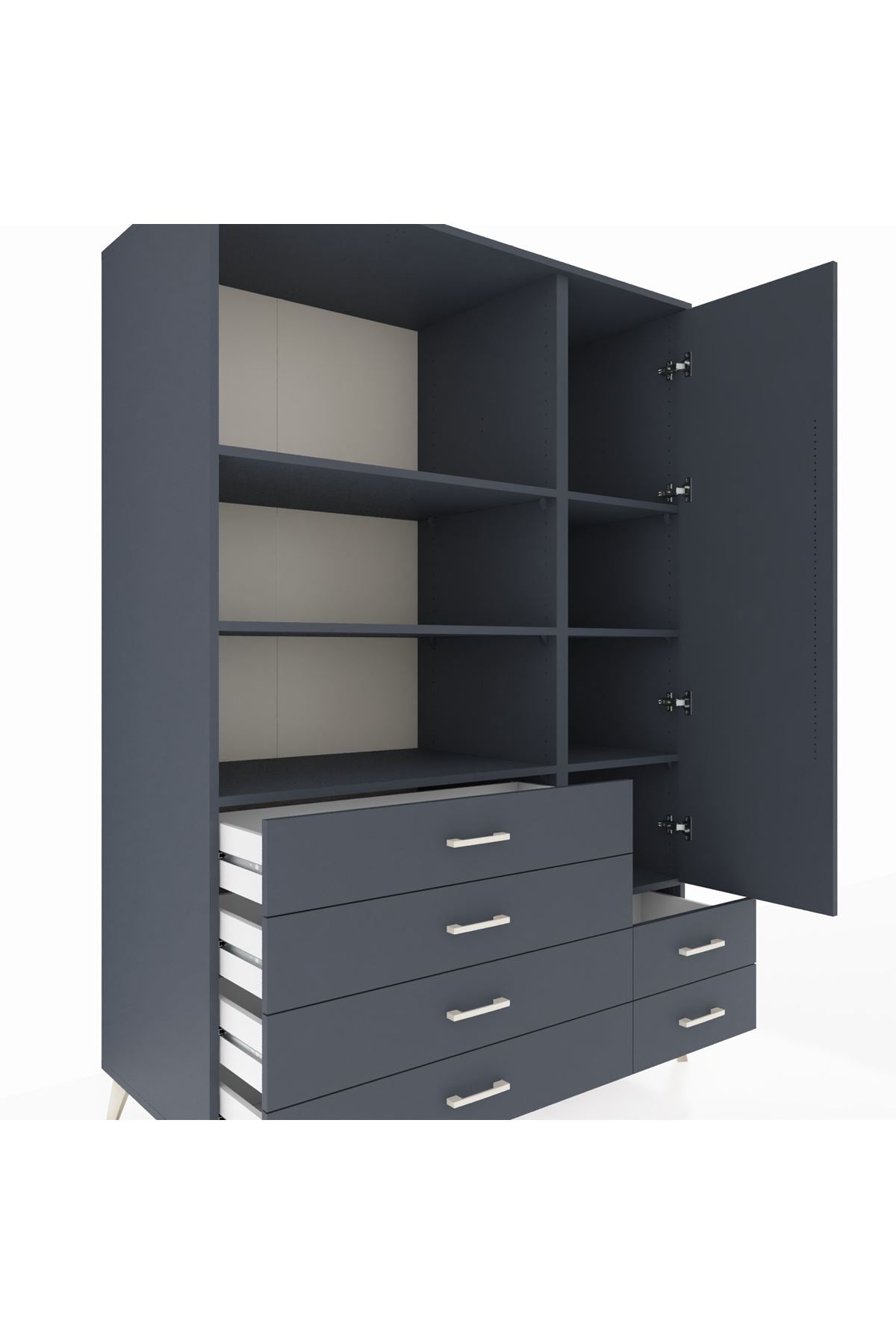 Kronos Dolap 7 Raflı 6 Çekmeceli Tek Kapaklı 132x59x195 Antrasit-Antrasit/Antrasit