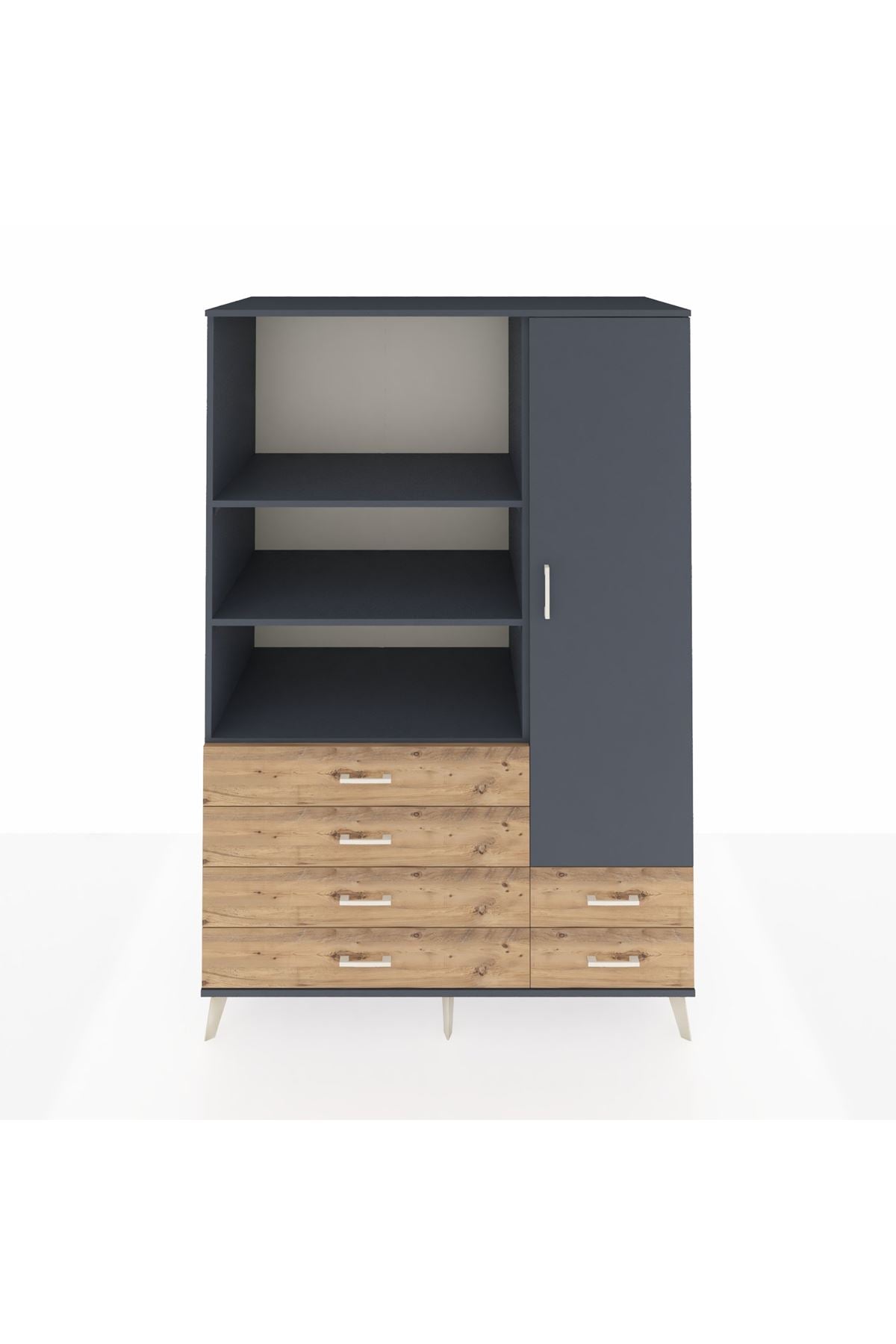 Kronos Dolap 7 Raflı 6 Çekmeceli Tek Kapaklı 132x59x195 Antrasit-Antrasit/Çam