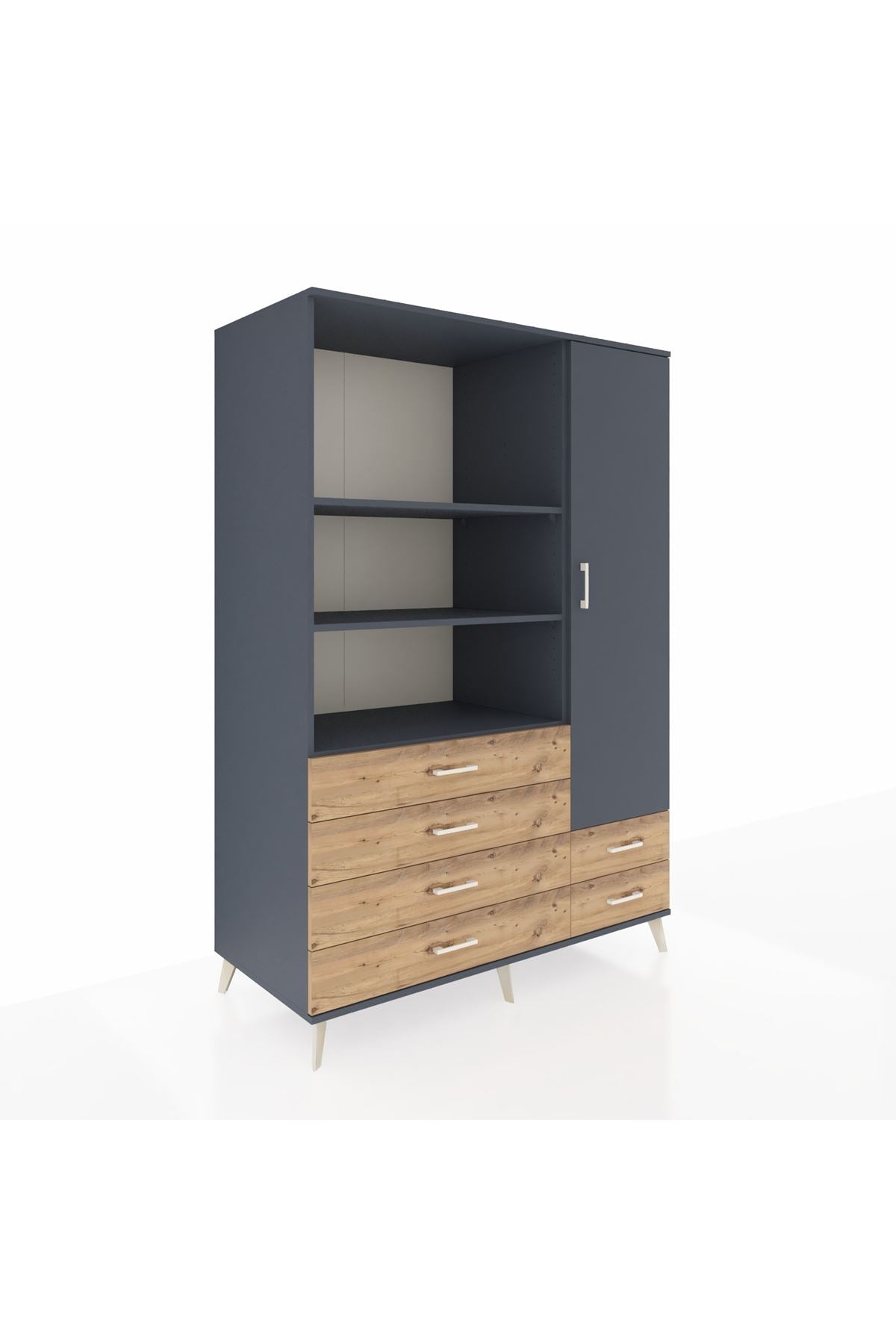 Kronos Dolap 7 Raflı 6 Çekmeceli Tek Kapaklı 132x59x195 Antrasit-Antrasit/Çam