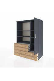 Kronos Dolap 7 Raflı 6 Çekmeceli Tek Kapaklı 132x59x195 Antrasit-Antrasit/Çam