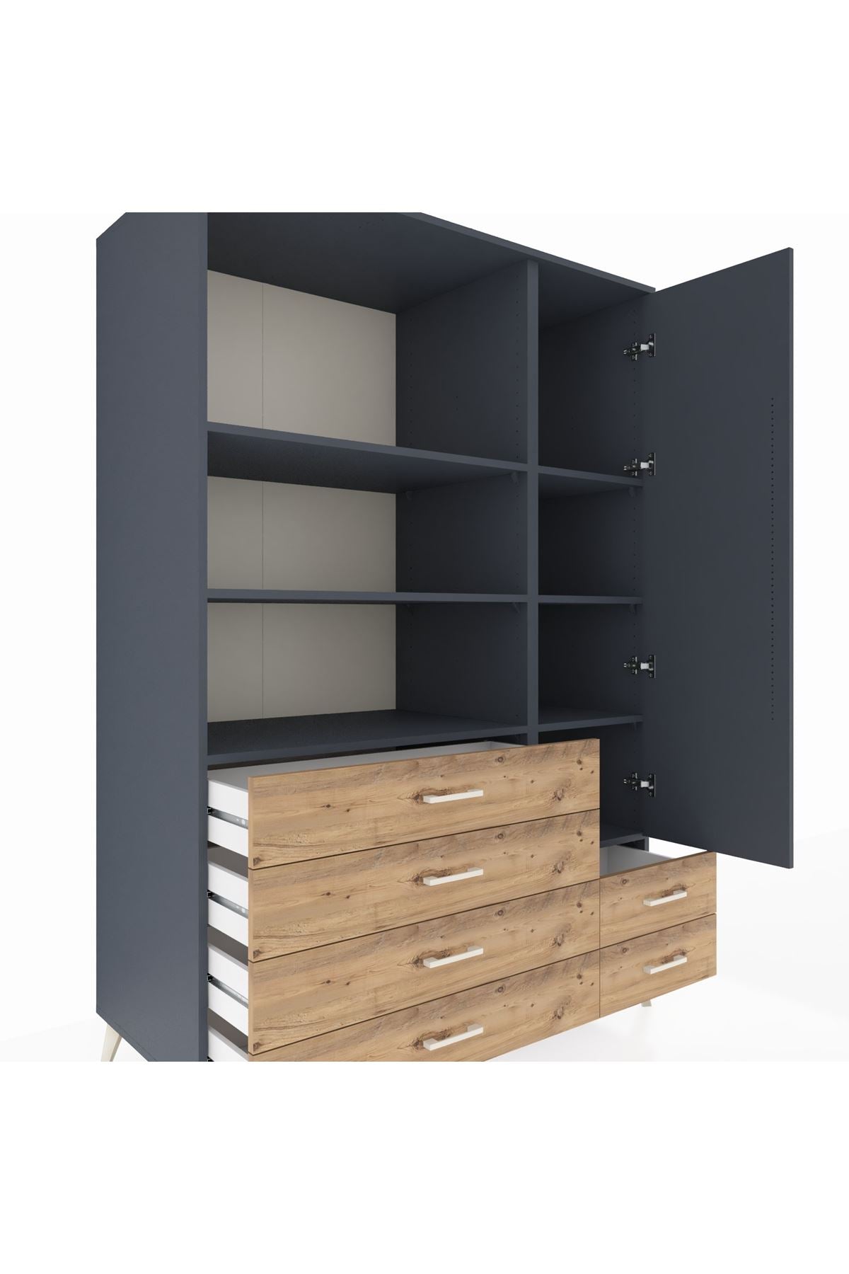 Kronos Dolap 7 Raflı 6 Çekmeceli Tek Kapaklı 132x59x195 Antrasit-Antrasit/Çam