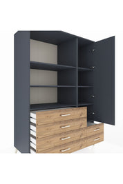 Kronos Dolap 7 Raflı 6 Çekmeceli Tek Kapaklı 132x59x195 Antrasit-Antrasit/Çam