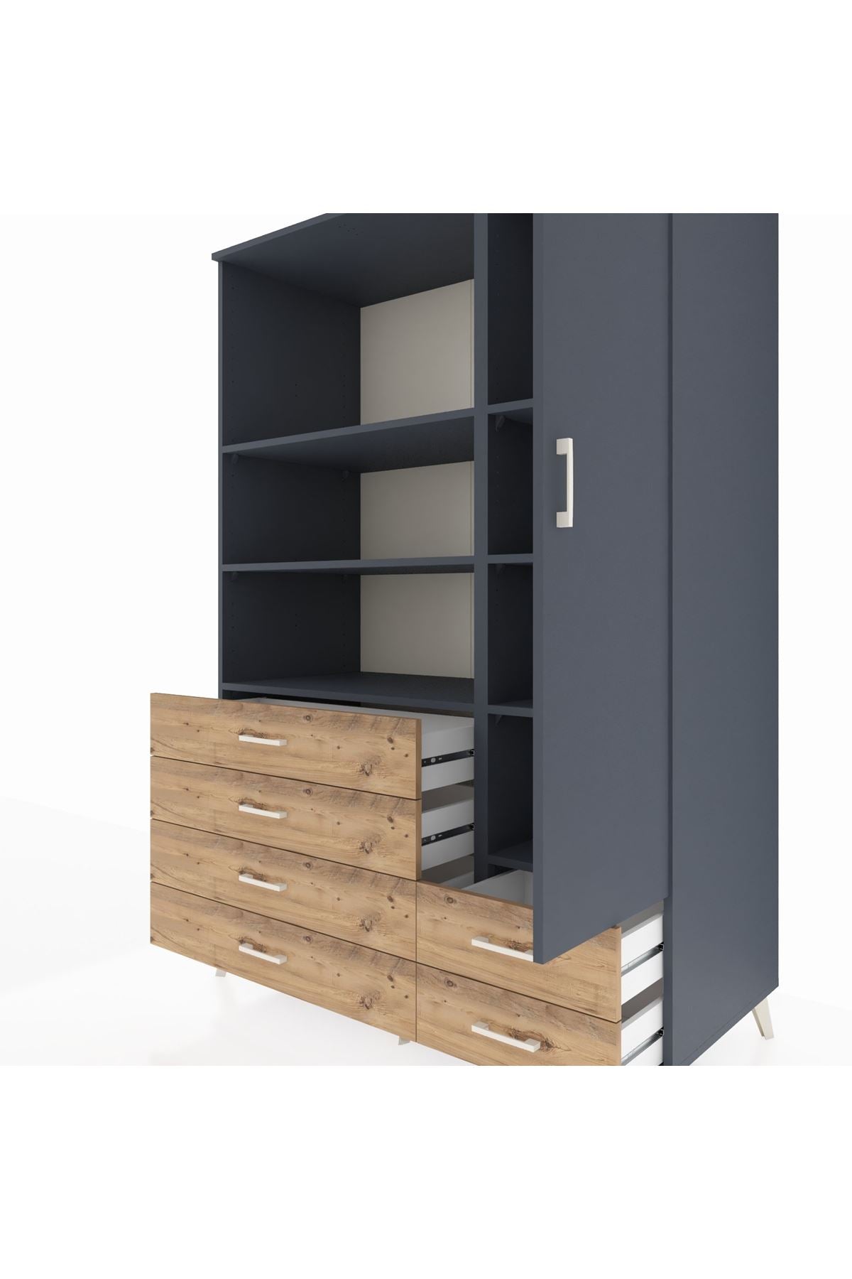 Kronos Dolap 7 Raflı 6 Çekmeceli Tek Kapaklı 132x59x195 Antrasit-Antrasit/Çam