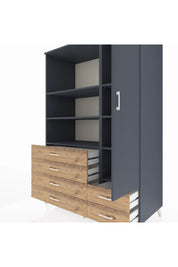 Kronos Dolap 7 Raflı 6 Çekmeceli Tek Kapaklı 132x59x195 Antrasit-Antrasit/Çam