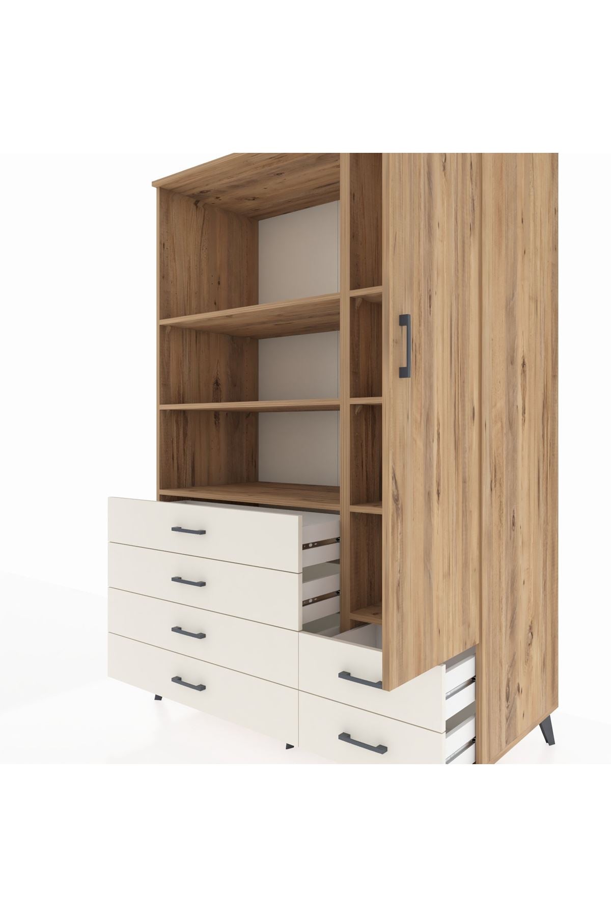 Kronos Dolap 7 Raflı 6 Çekmeceli Tek Kapaklı 132x59x195 Çam-Çam/Aytaşı