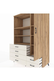 Kronos Dolap 7 Raflı 6 Çekmeceli Tek Kapaklı 132x59x195 Çam-Çam/Aytaşı