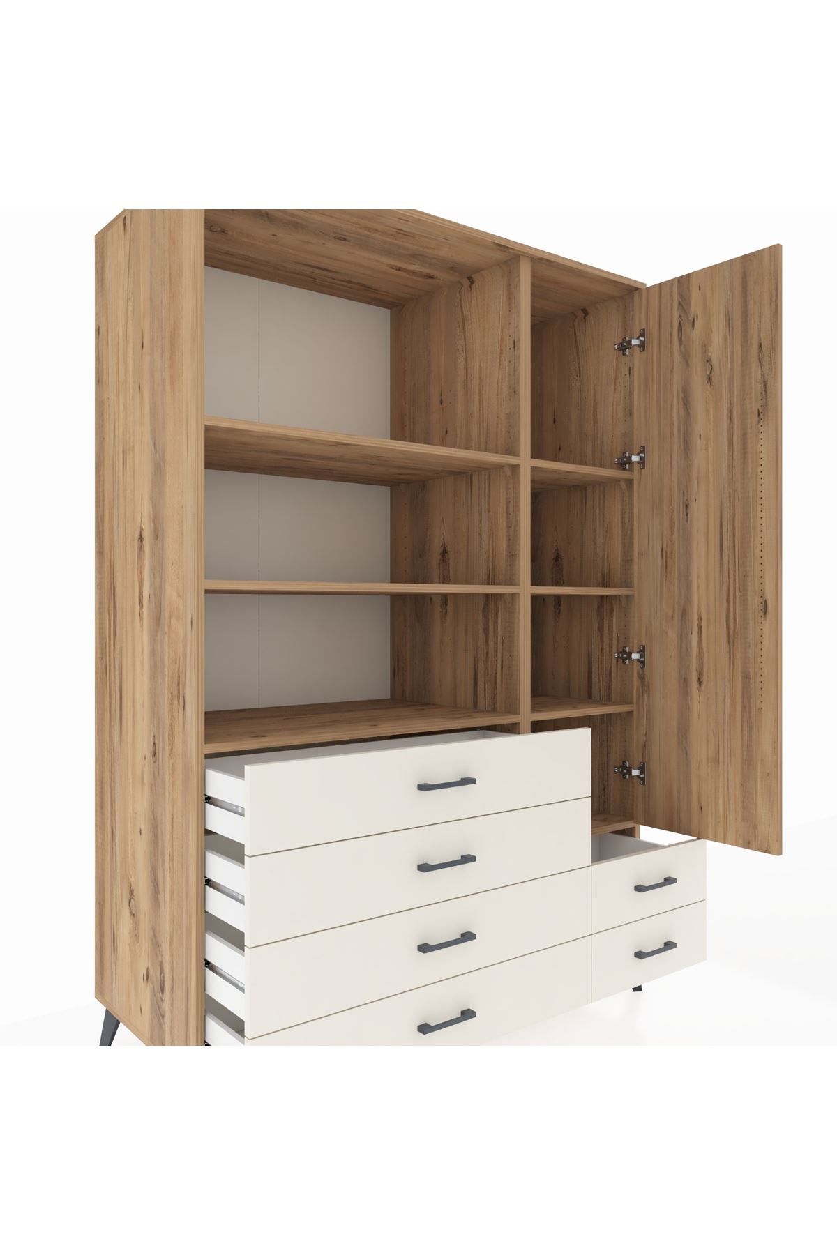 Kronos Dolap 7 Raflı 6 Çekmeceli Tek Kapaklı 132x59x195 Çam-Çam/Aytaşı