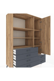 Kronos Dolap 7 Raflı 6 Çekmeceli Tek Kapaklı 132x59x195 Çam-Çam/Antrasit