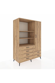 Kronos Dolap 7 Raflı 6 Çekmeceli Tek Kapaklı 132x59x195 Çam-Çam/Çam