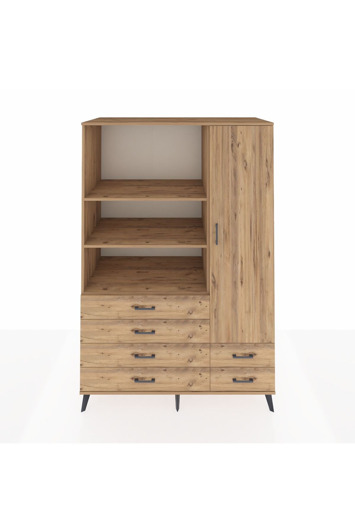 Kronos Dolap 7 Raflı 6 Çekmeceli Tek Kapaklı 132x59x195 Çam-Çam/Çam