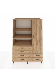 Kronos Dolap 7 Raflı 6 Çekmeceli Tek Kapaklı 132x59x195 Çam-Çam/Çam