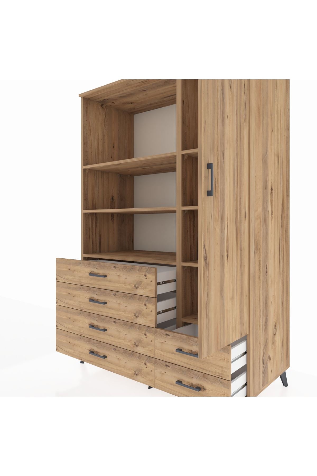 Kronos Dolap 7 Raflı 6 Çekmeceli Tek Kapaklı 132x59x195 Çam-Çam/Çam