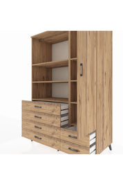 Kronos Dolap 7 Raflı 6 Çekmeceli Tek Kapaklı 132x59x195 Çam-Çam/Çam