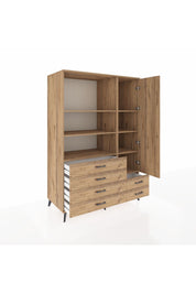 Kronos Dolap 7 Raflı 6 Çekmeceli Tek Kapaklı 132x59x195 Çam-Çam/Çam