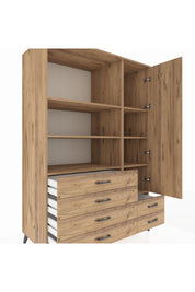 Kronos Dolap 7 Raflı 6 Çekmeceli Tek Kapaklı 132x59x195 Çam-Çam/Çam