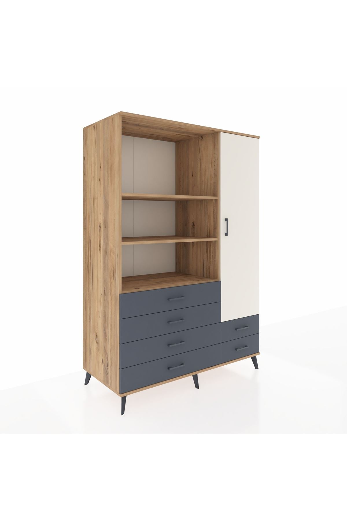 Kronos Dolap 7 Raflı 6 Çekmeceli Tek Kapaklı 132x59x195 Çam-Aytaşı/Antrasit