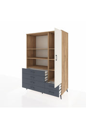 Kronos Dolap 7 Raflı 6 Çekmeceli Tek Kapaklı 132x59x195 Çam-Aytaşı/Antrasit