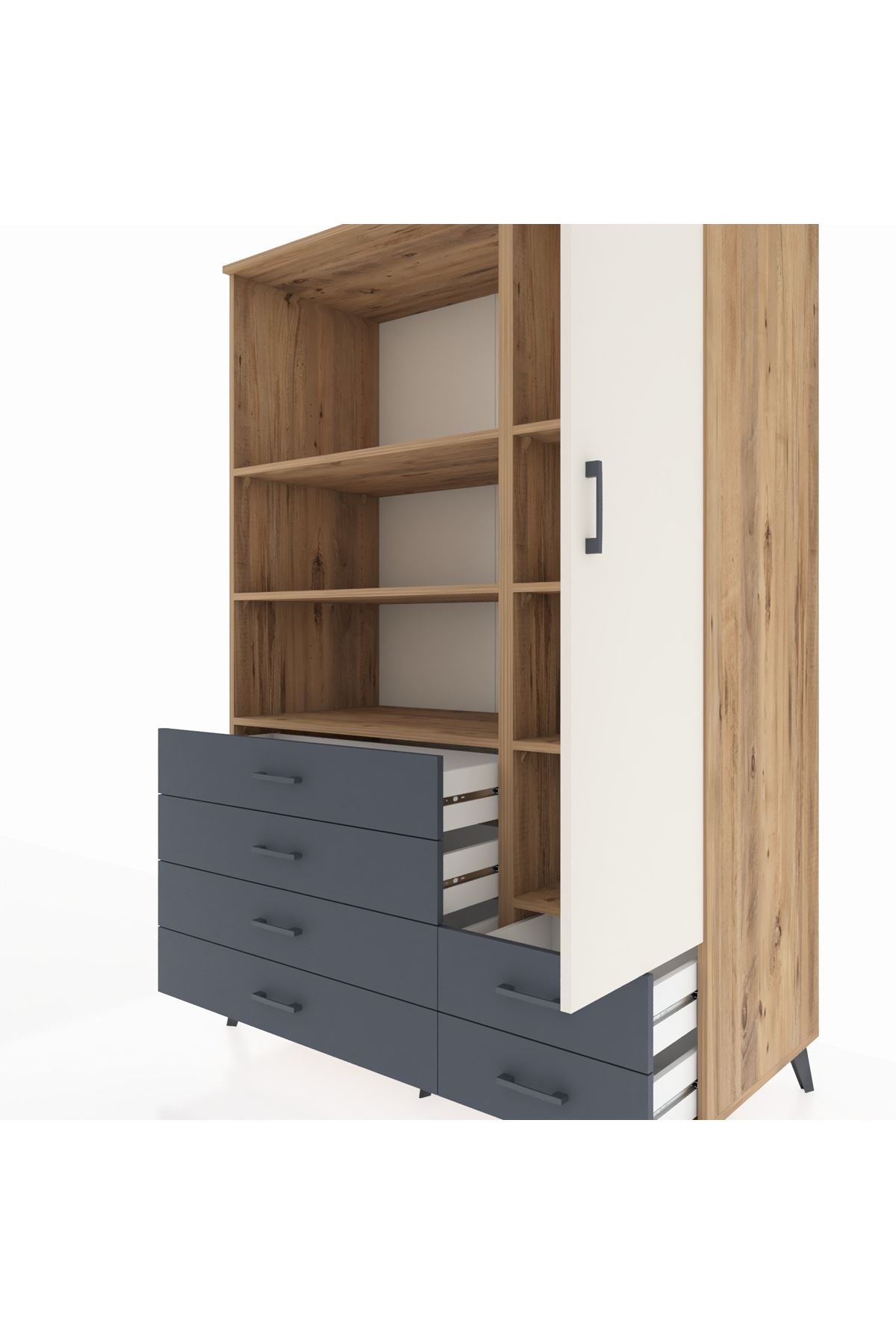 Kronos Dolap 7 Raflı 6 Çekmeceli Tek Kapaklı 132x59x195 Çam-Aytaşı/Antrasit