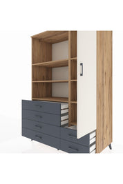 Kronos Dolap 7 Raflı 6 Çekmeceli Tek Kapaklı 132x59x195 Çam-Aytaşı/Antrasit