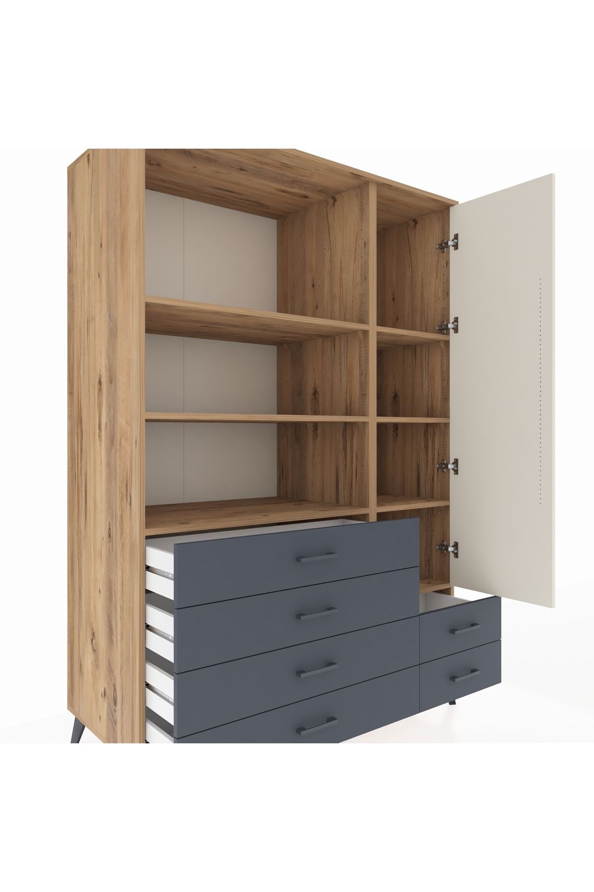 Kronos Dolap 7 Raflı 6 Çekmeceli Tek Kapaklı 132x59x195 Çam-Aytaşı/Antrasit