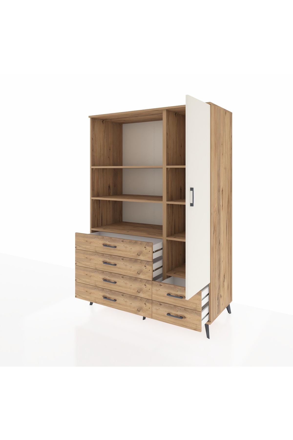 Kronos Dolap 7 Raflı 6 Çekmeceli Tek Kapaklı 132x59x195 Çam-Aytaşı/Çam