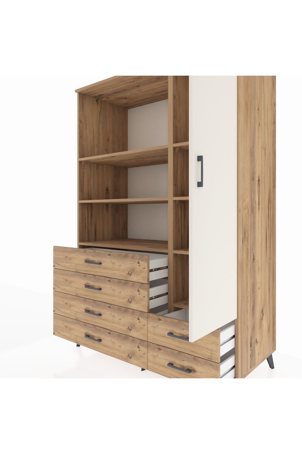 Kronos Dolap 7 Raflı 6 Çekmeceli Tek Kapaklı 132x59x195 Çam-Aytaşı/Çam