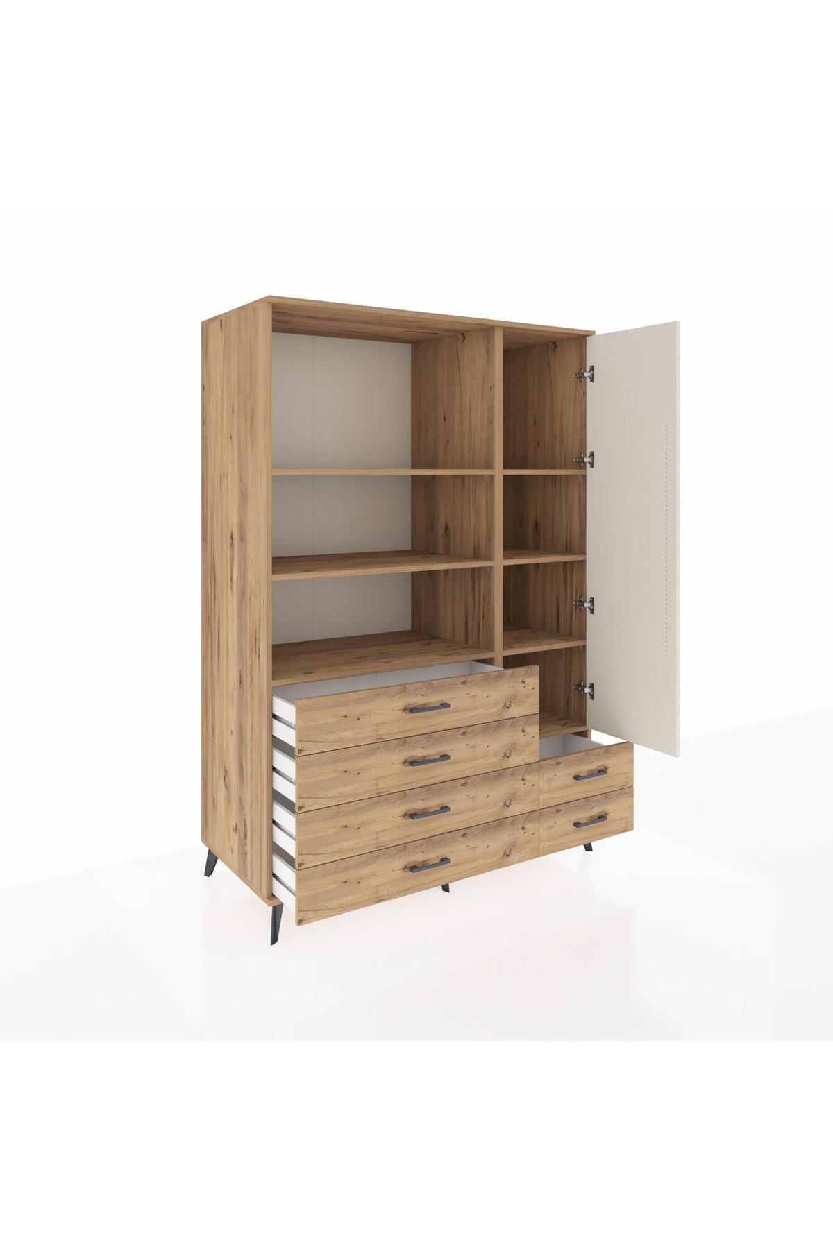 Kronos Dolap 7 Raflı 6 Çekmeceli Tek Kapaklı 132x59x195 Çam-Aytaşı/Çam