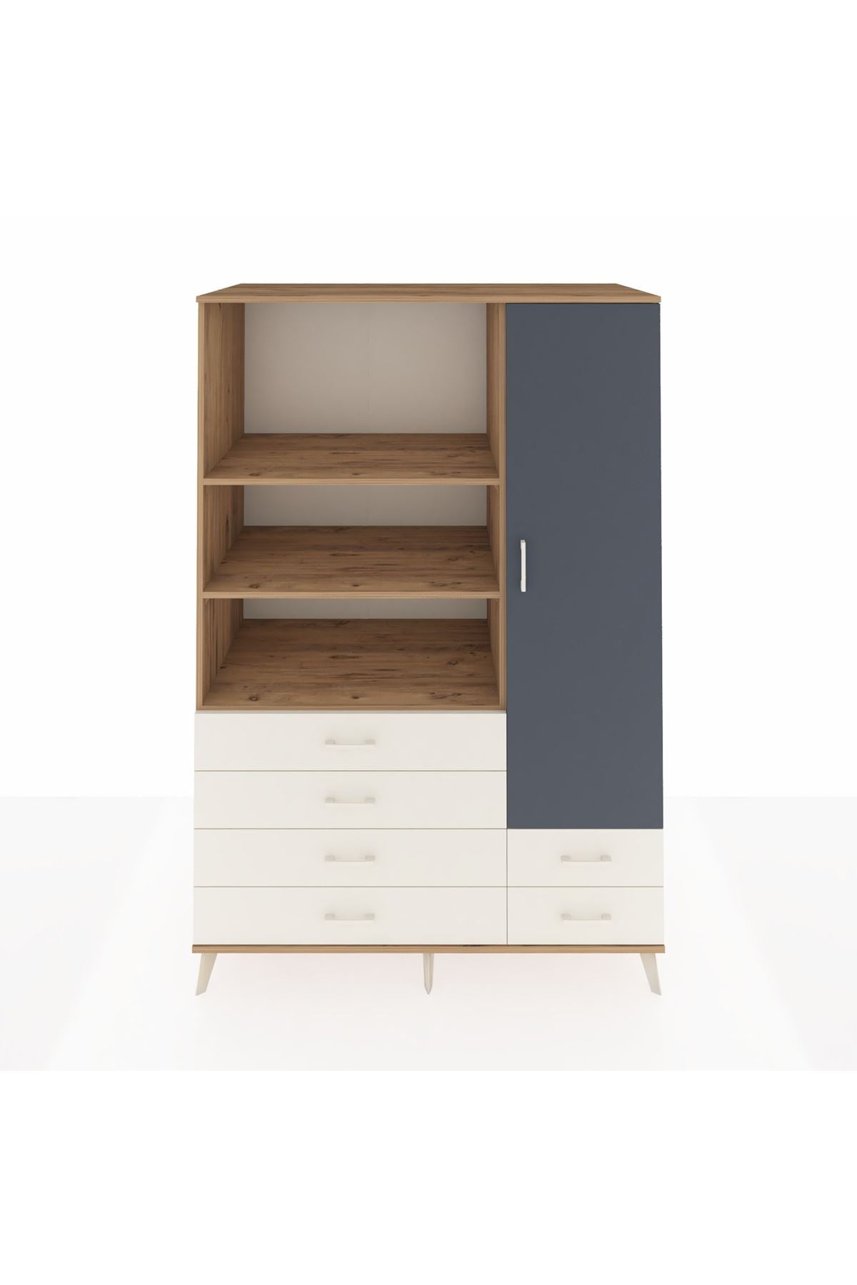 Kronos Dolap 7 Raflı 6 Çekmeceli Tek Kapaklı 132x59x195 Çam-Antrasit/Aytaşı