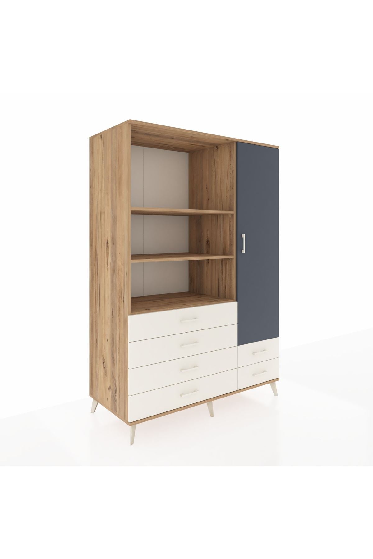 Kronos Dolap 7 Raflı 6 Çekmeceli Tek Kapaklı 132x59x195 Çam-Antrasit/Aytaşı