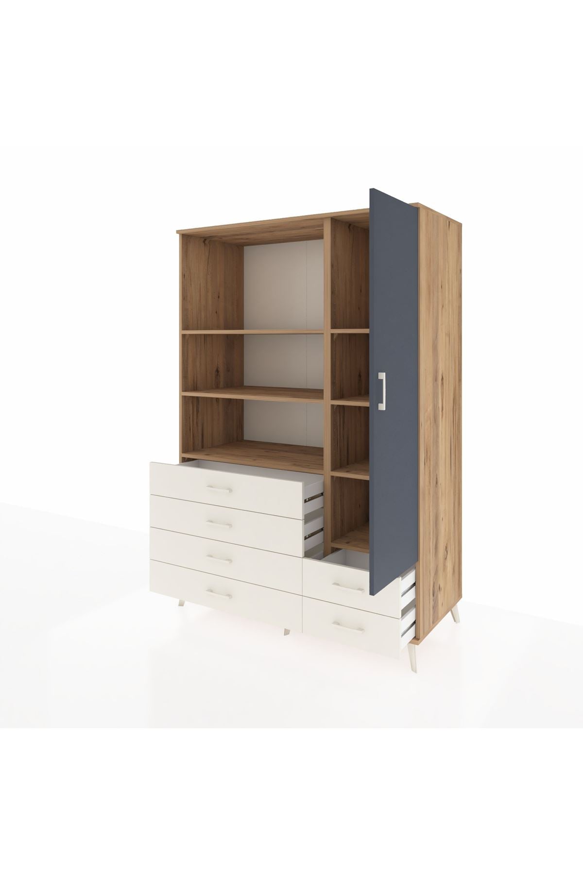 Kronos Dolap 7 Raflı 6 Çekmeceli Tek Kapaklı 132x59x195 Çam-Antrasit/Aytaşı