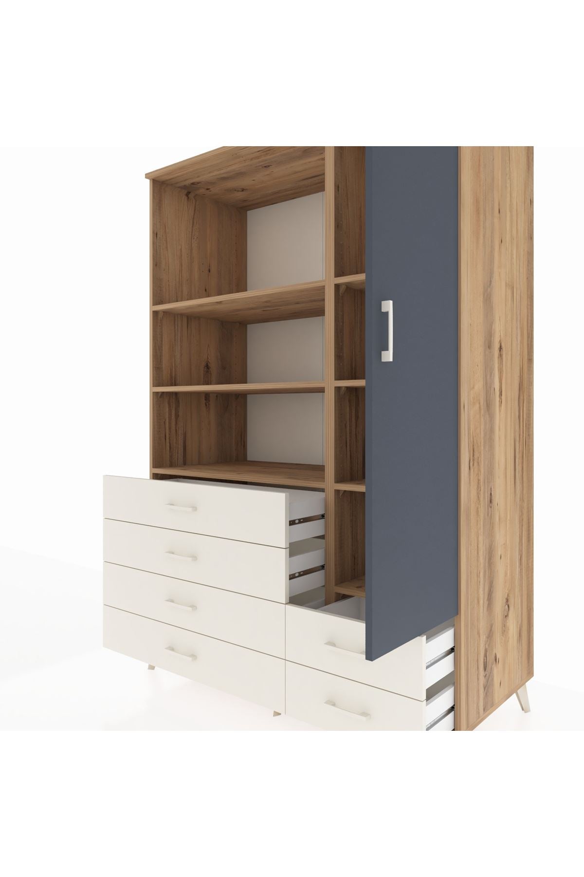 Kronos Dolap 7 Raflı 6 Çekmeceli Tek Kapaklı 132x59x195 Çam-Antrasit/Aytaşı