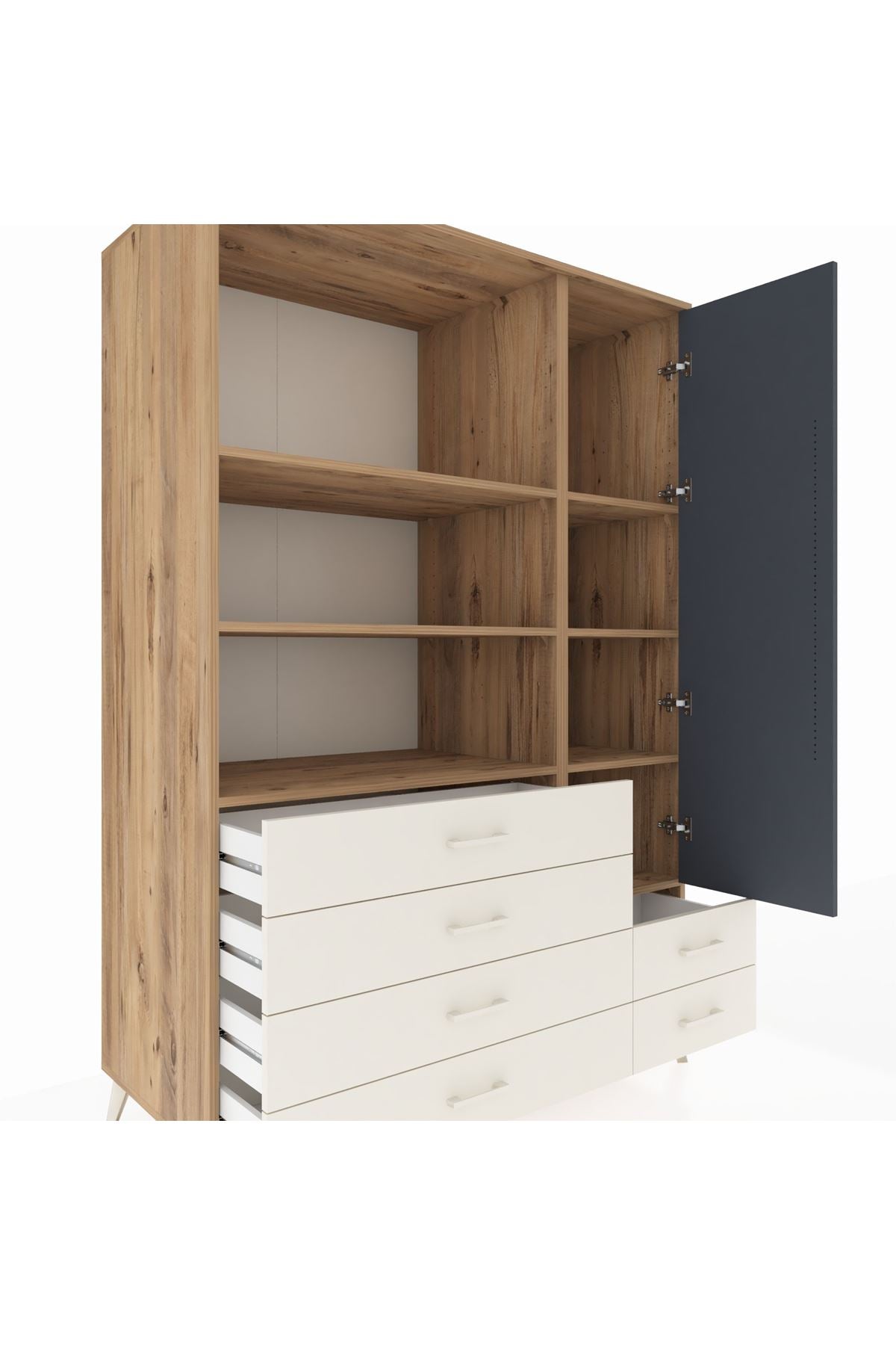 Kronos Dolap 7 Raflı 6 Çekmeceli Tek Kapaklı 132x59x195 Çam-Antrasit/Aytaşı