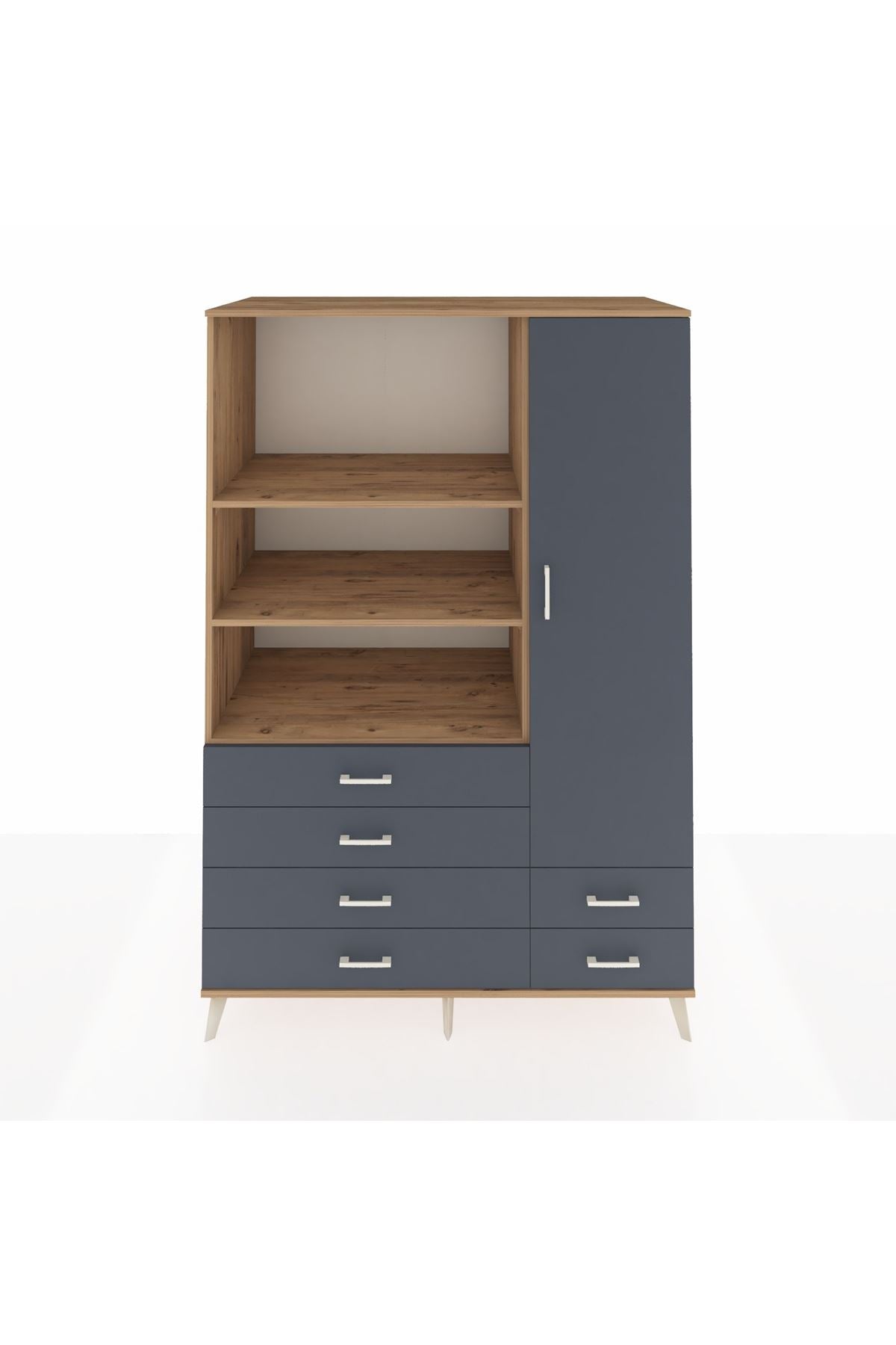 Kronos Dolap 7 Raflı 6 Çekmeceli Tek Kapaklı 132x59x195 Çam-Antrasit/Antrasit