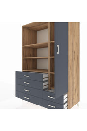 Kronos Dolap 7 Raflı 6 Çekmeceli Tek Kapaklı 132x59x195 Çam-Antrasit/Antrasit