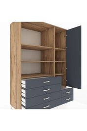 Kronos Dolap 7 Raflı 6 Çekmeceli Tek Kapaklı 132x59x195 Çam-Antrasit/Antrasit