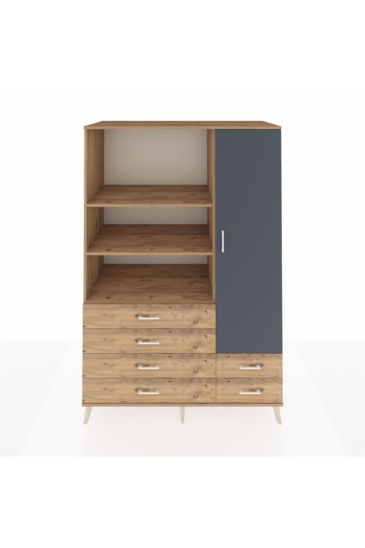 Kronos Dolap 7 Raflı 6 Çekmeceli Tek Kapaklı 132x59x195 Çam-Antrasit/Çam