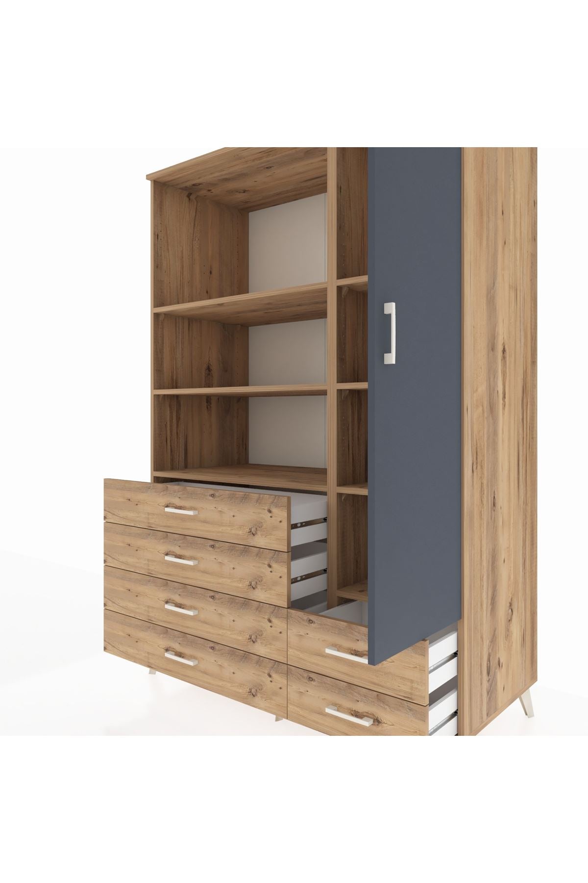 Kronos Dolap 7 Raflı 6 Çekmeceli Tek Kapaklı 132x59x195 Çam-Antrasit/Çam