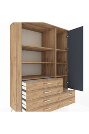 Kronos Dolap 7 Raflı 6 Çekmeceli Tek Kapaklı 132x59x195 Çam-Antrasit/Çam