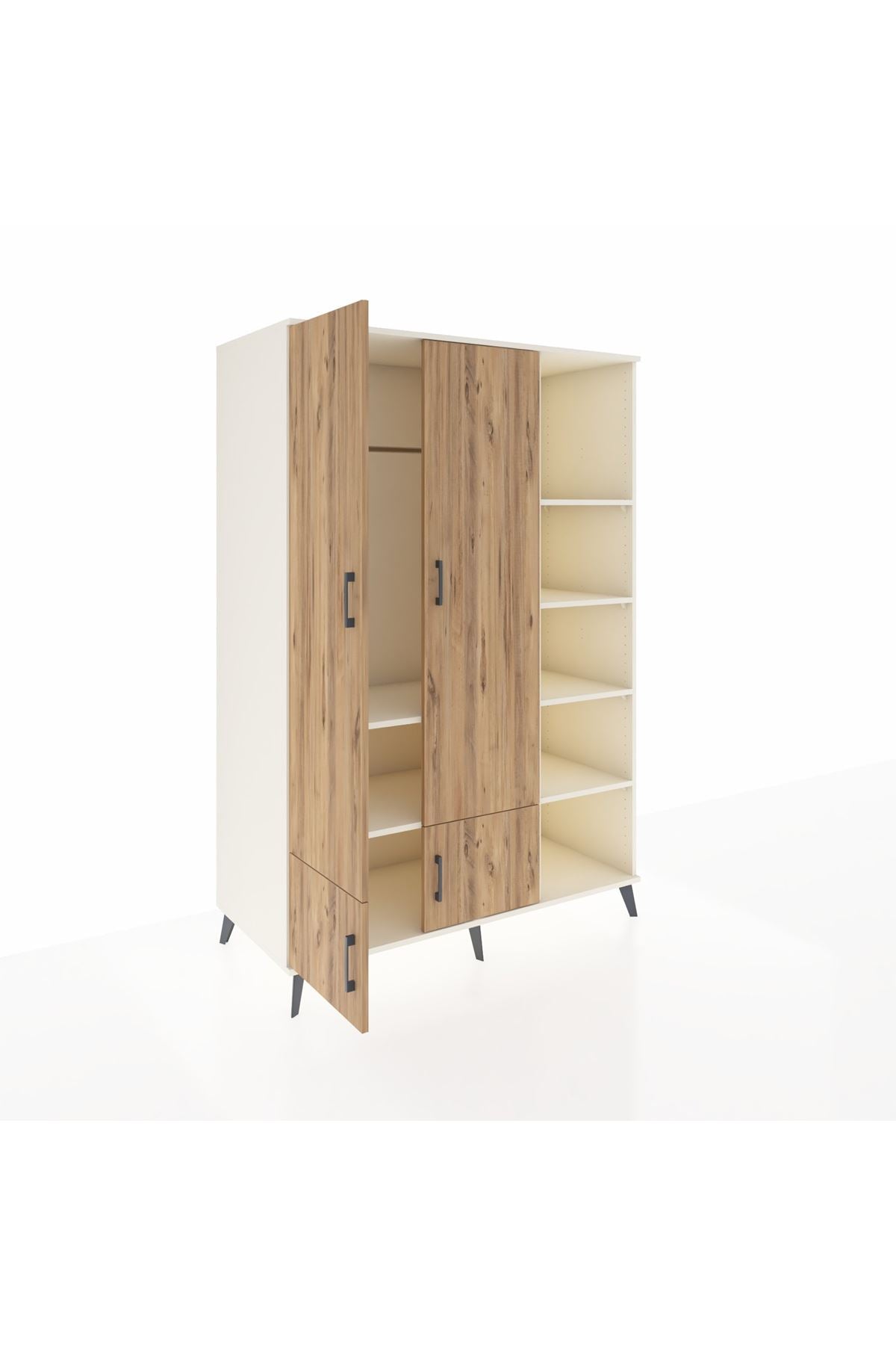 Kronos Dolap 6 Raflı 4 Kapaklı Tek Askılı 132x59x195 Aytaşı-Çam/Aytaşı