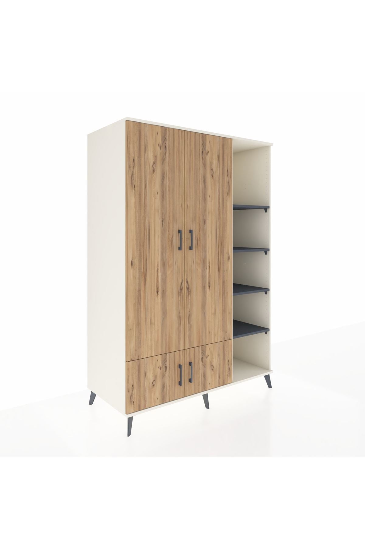 Kronos Dolap 6 Raflı 4 Kapaklı Tek Askılı 132x59x195 Aytaşı-Çam/Antrasit