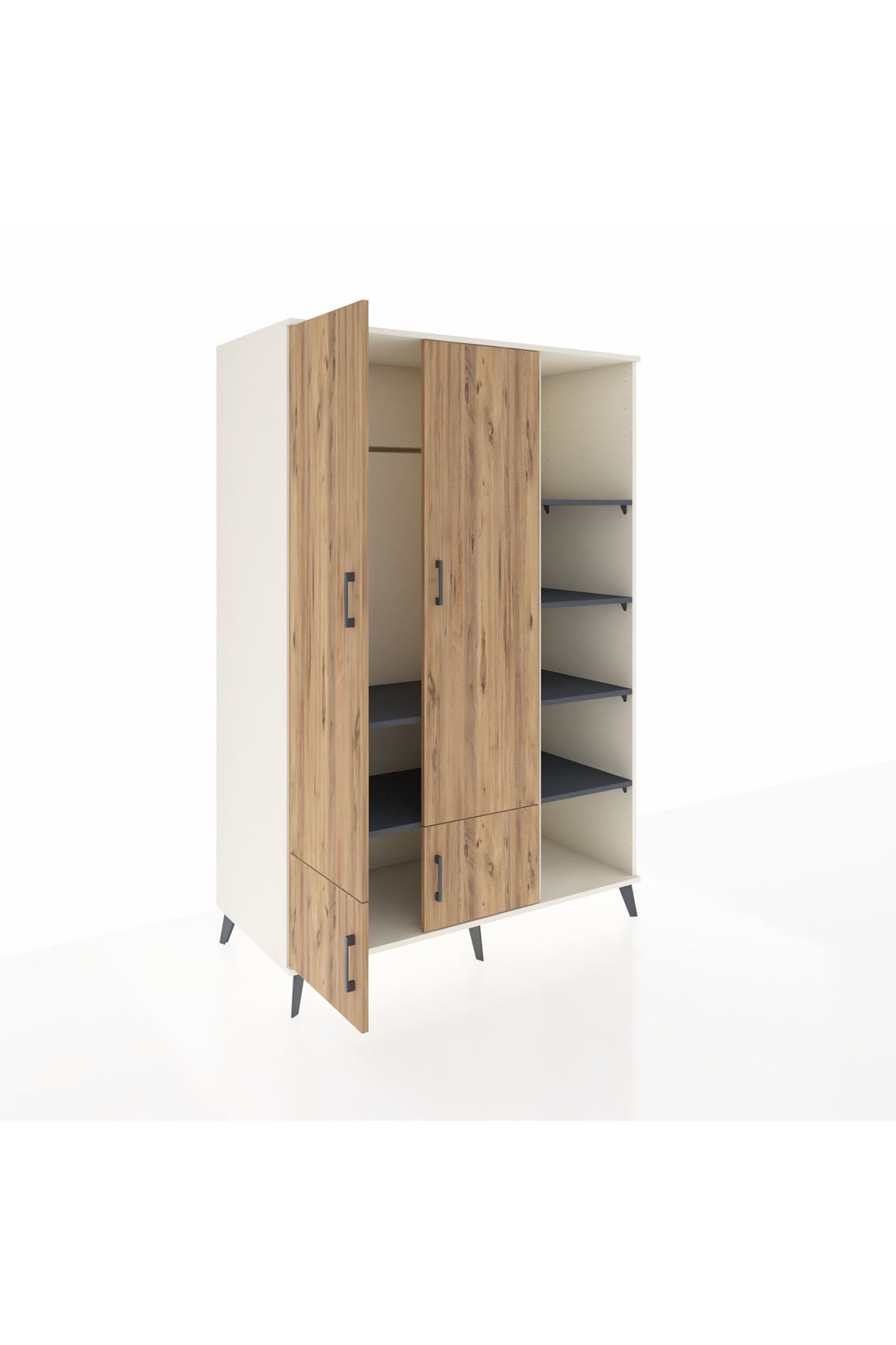 Kronos Dolap 6 Raflı 4 Kapaklı Tek Askılı 132x59x195 Aytaşı-Çam/Antrasit