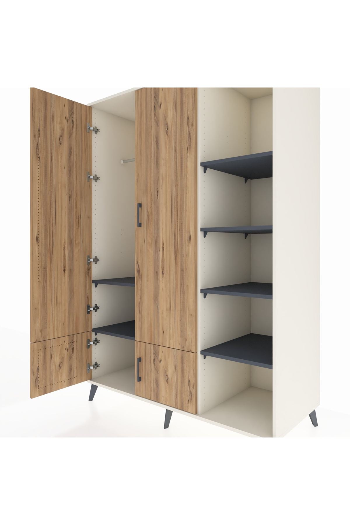 Kronos Dolap 6 Raflı 4 Kapaklı Tek Askılı 132x59x195 Aytaşı-Çam/Antrasit