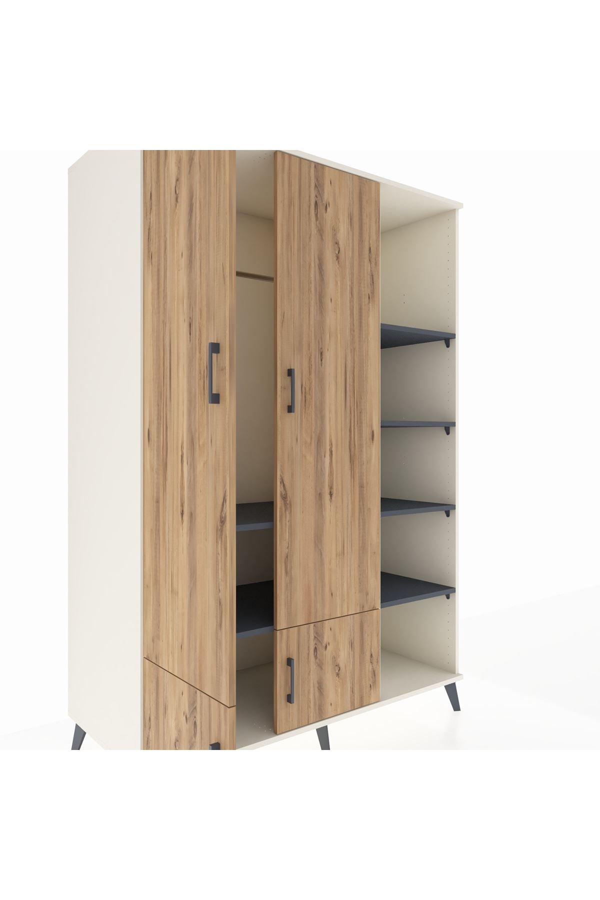 Kronos Dolap 6 Raflı 4 Kapaklı Tek Askılı 132x59x195 Aytaşı-Çam/Antrasit