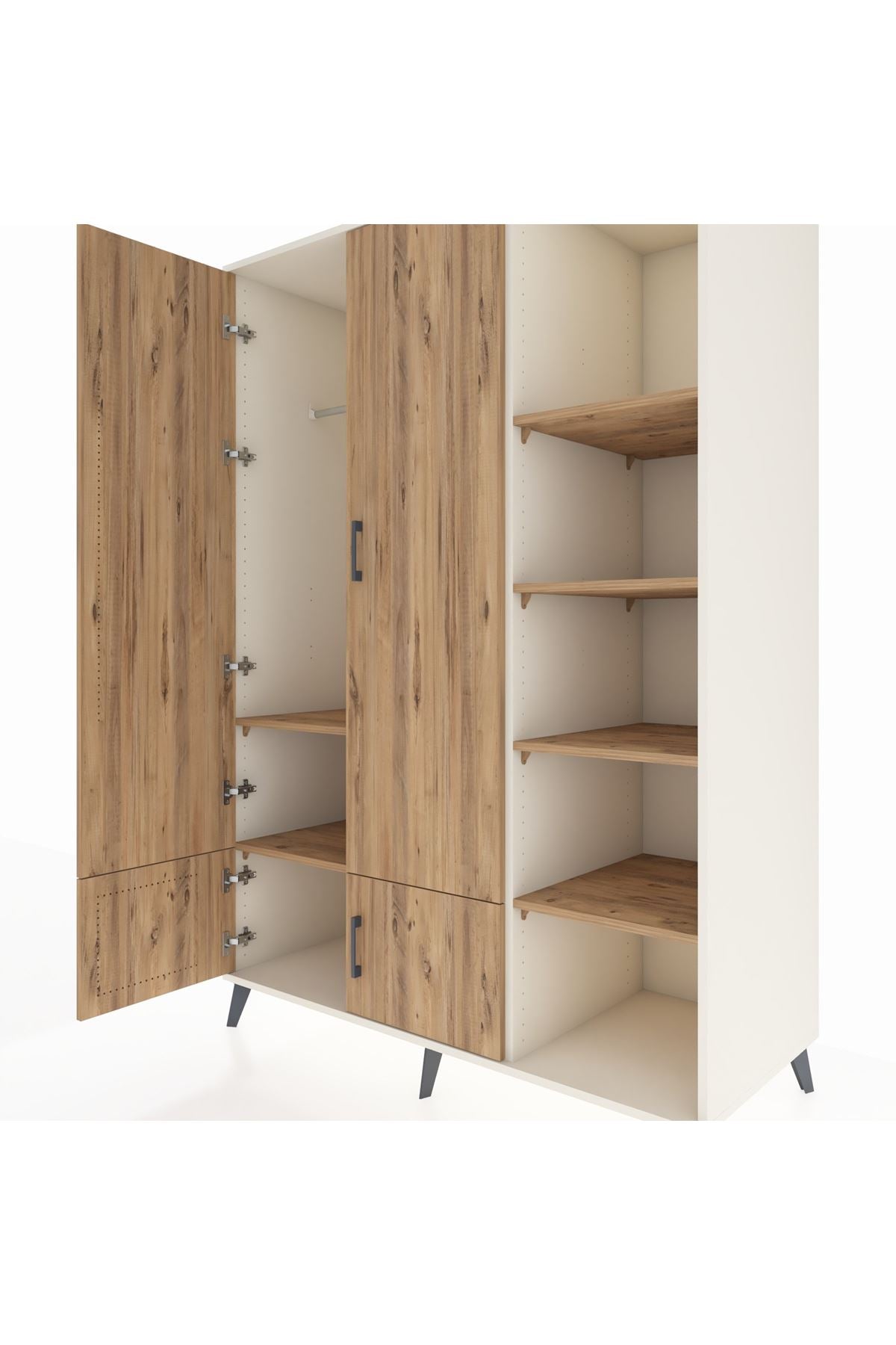 Kronos Dolap 6 Raflı 4 Kapaklı Tek Askılı 132x59x195 Aytaşı-Çam/Çam