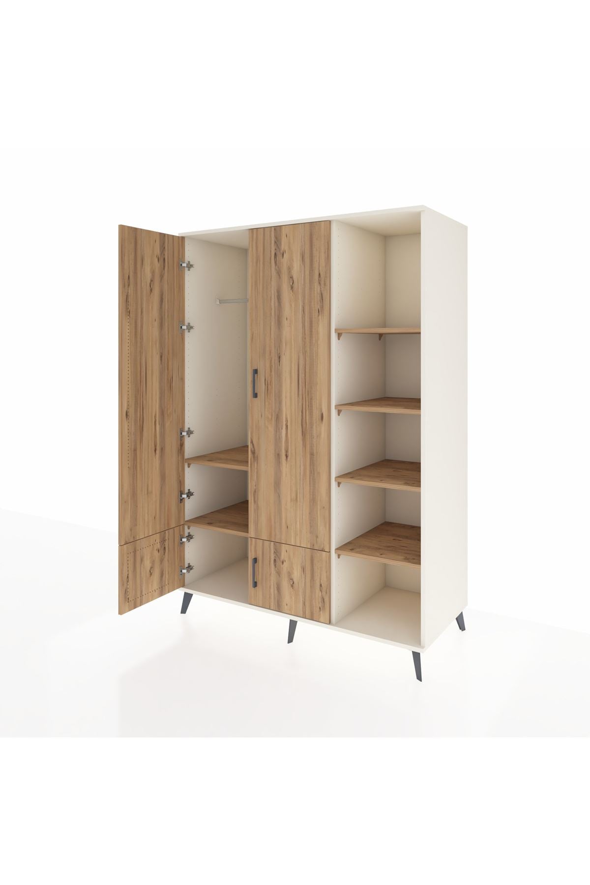 Kronos Dolap 6 Raflı 4 Kapaklı Tek Askılı 132x59x195 Aytaşı-Çam/Çam